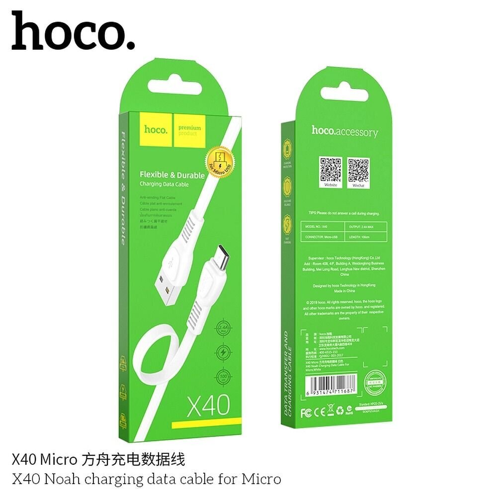 Hoco Noah X40, Micro, 1 m цена и информация | Laidai telefonams | pigu.lt