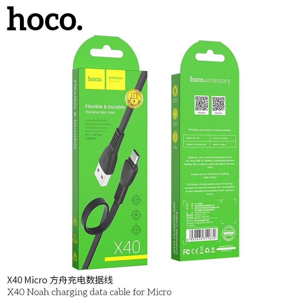 Hoco Noah X40, Micro, 1 m цена и информация | Laidai telefonams | pigu.lt