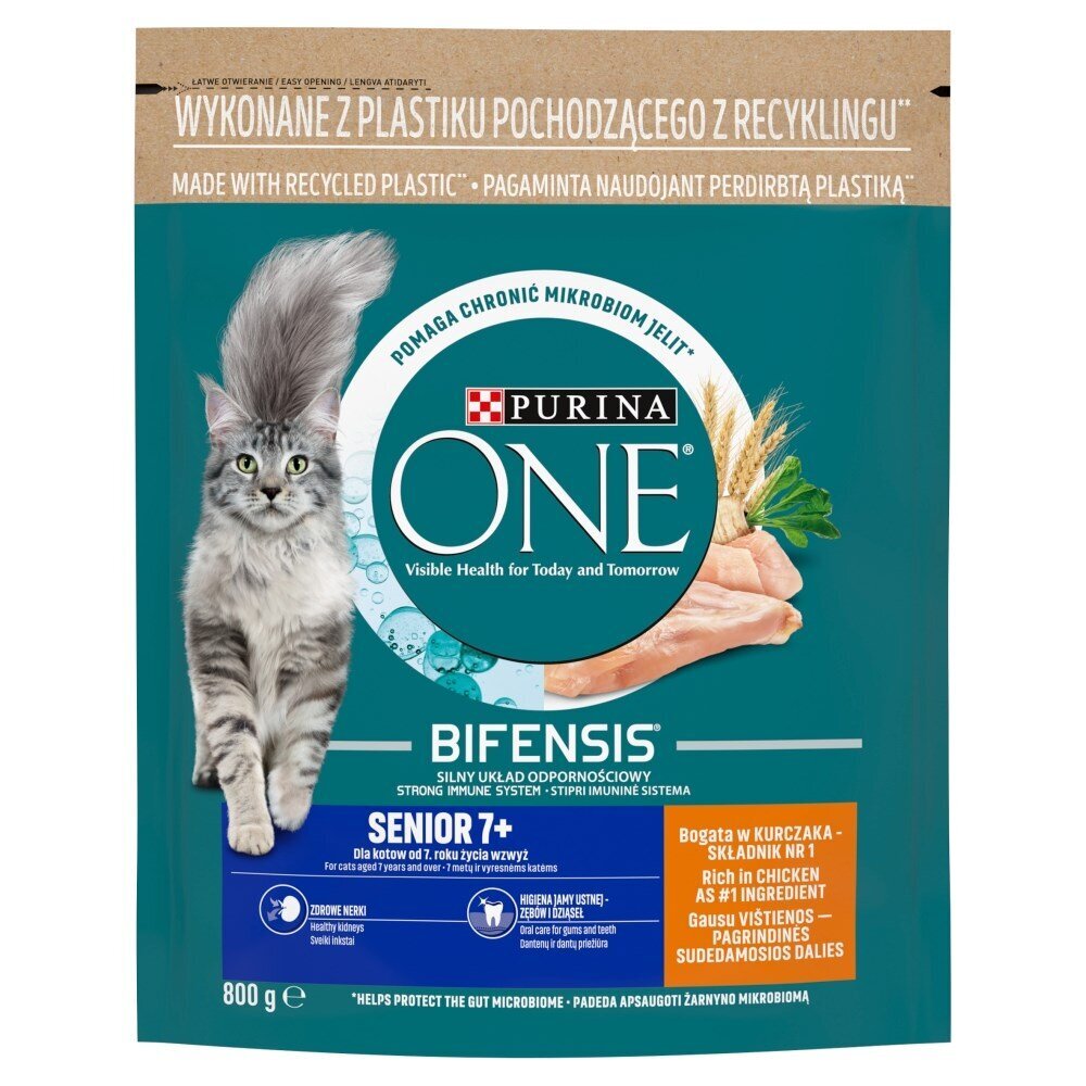 Purina One Bifensis Senior katėms maistas su vištiena, 800 g цена и информация | Sausas maistas šunims | pigu.lt
