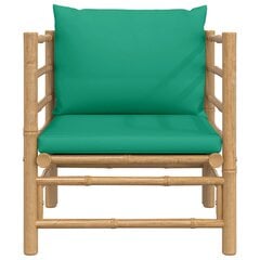 vidaXL Sodo sofos dalis su žalios spalvos pagalvėlėmis, bambukas kaina ir informacija | Lauko kėdės, foteliai, pufai | pigu.lt