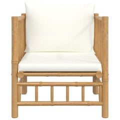 vidaXL Sodo sofos dalis su kreminėmis baltomis pagalvėlėmis, bambukas kaina ir informacija | Lauko kėdės, foteliai, pufai | pigu.lt