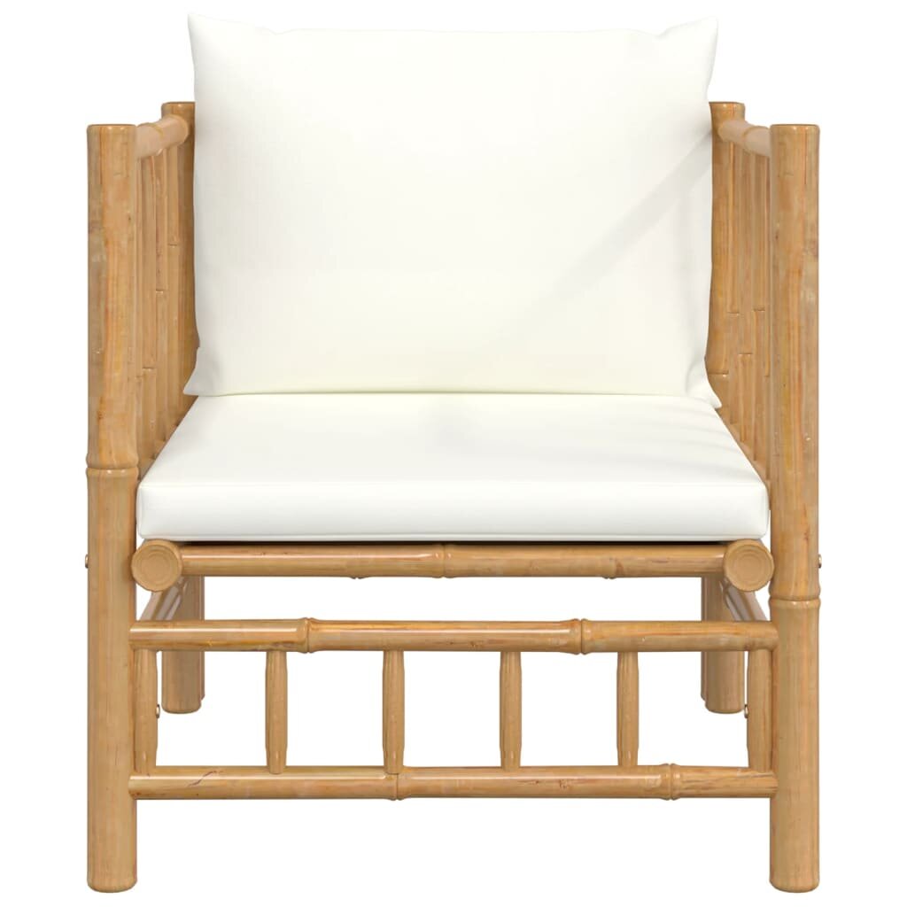 vidaXL Sodo sofos dalis su kreminėmis baltomis pagalvėlėmis, bambukas kaina ir informacija | Lauko kėdės, foteliai, pufai | pigu.lt