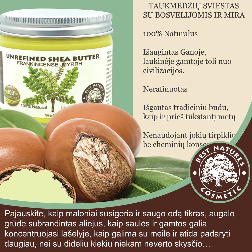 Taukmedžių sviestas su bosvelijomis ir mira Best Natures Cosmetic, 150 ml kaina ir informacija | Kūno kremai, losjonai | pigu.lt