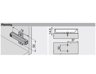 Адаптер дверного упора Blum TIP-ON, крест, длинный, серый - 956A1501.PG цена и информация | Другие принадлежности для мебели | pigu.lt