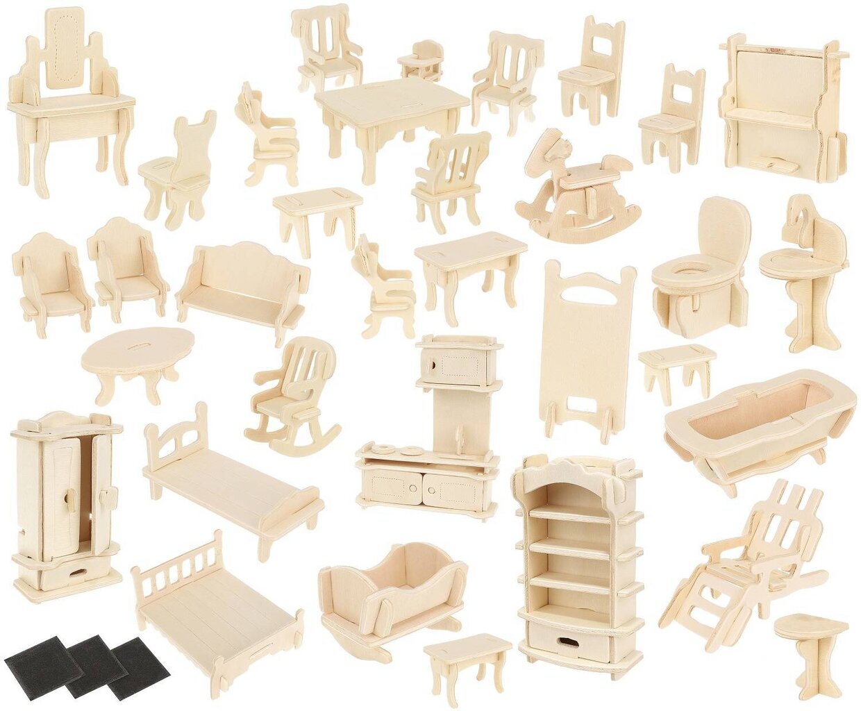 Medinių baldų komplektas lėlėms Kruzzel, 34 vnt kaina ir informacija | Žaislai kūdikiams | pigu.lt