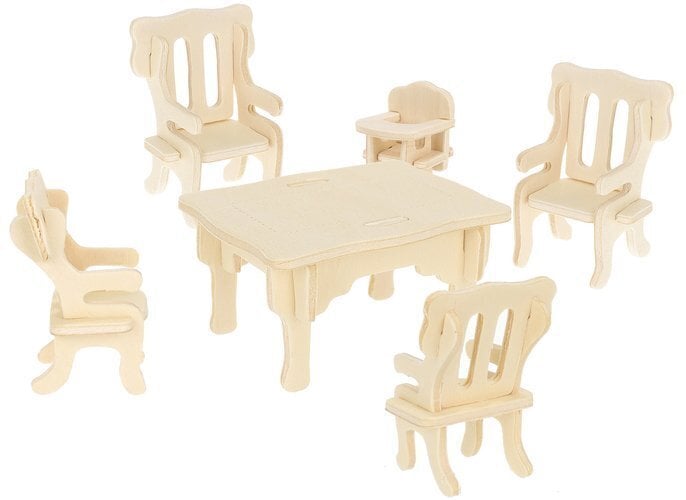 Medinių baldų komplektas lėlėms Kruzzel, 34 vnt kaina ir informacija | Žaislai kūdikiams | pigu.lt