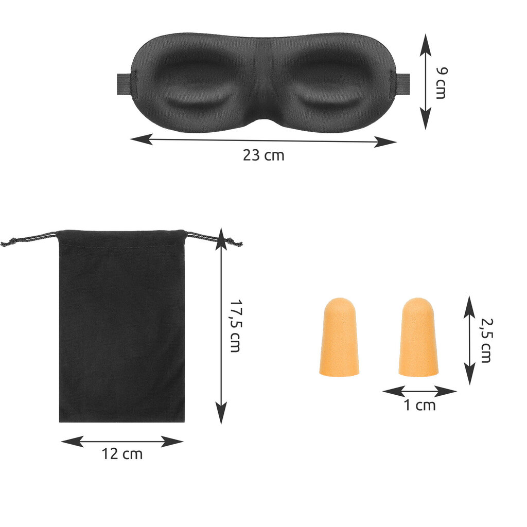Miego kaukės ir ausų kištukų komplektas, juodas kaina ir informacija | Naktiniai, pižamos moterims | pigu.lt
