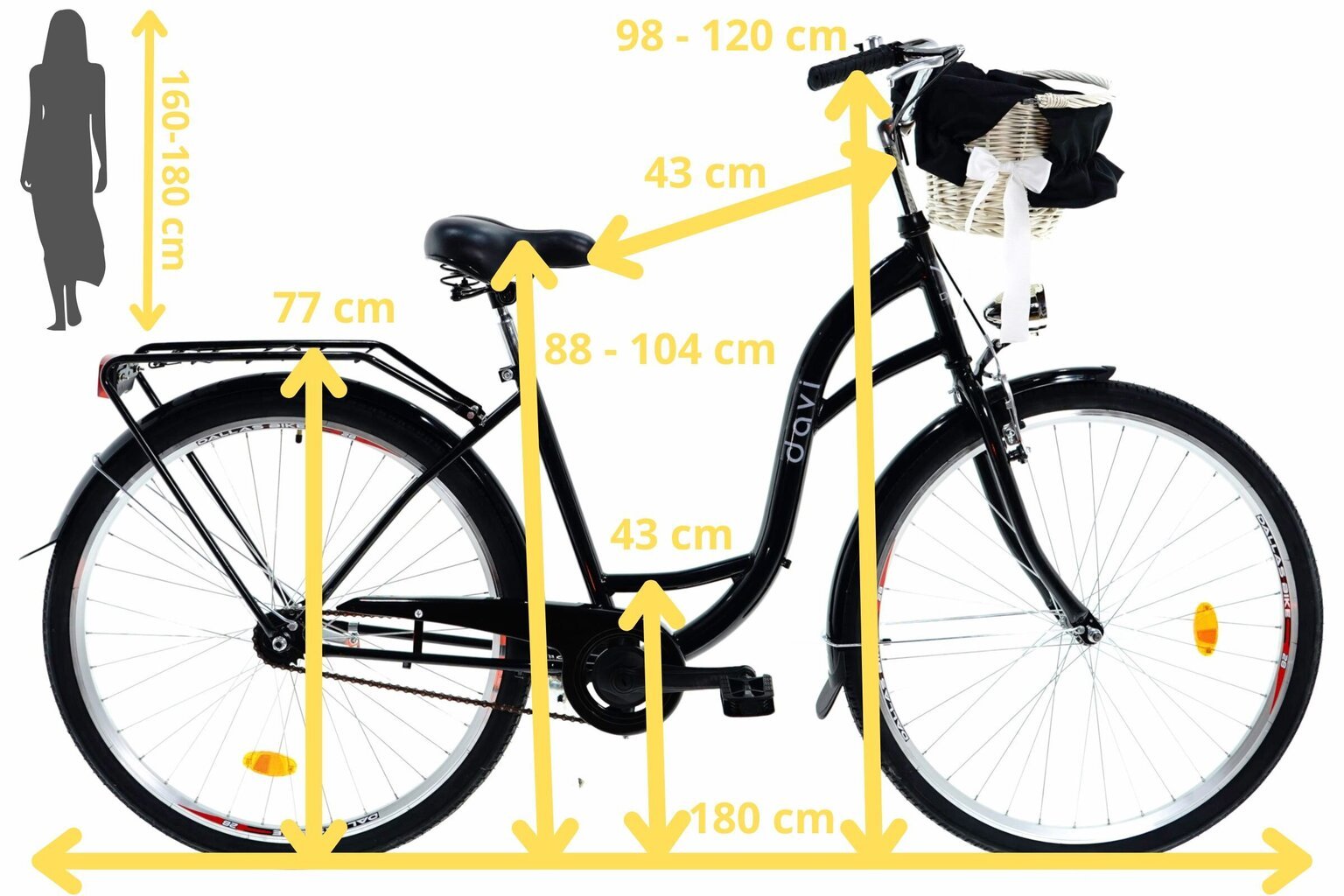 Moteriškas dviratis Davi Lila, 160-185 cm, 28", juodas kaina ir informacija | Dviračiai | pigu.lt