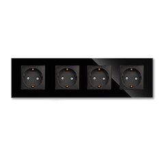 Розетка 4-ная со стеклянной рамкой, черная цена и информация | Выключатели, розетки | pigu.lt