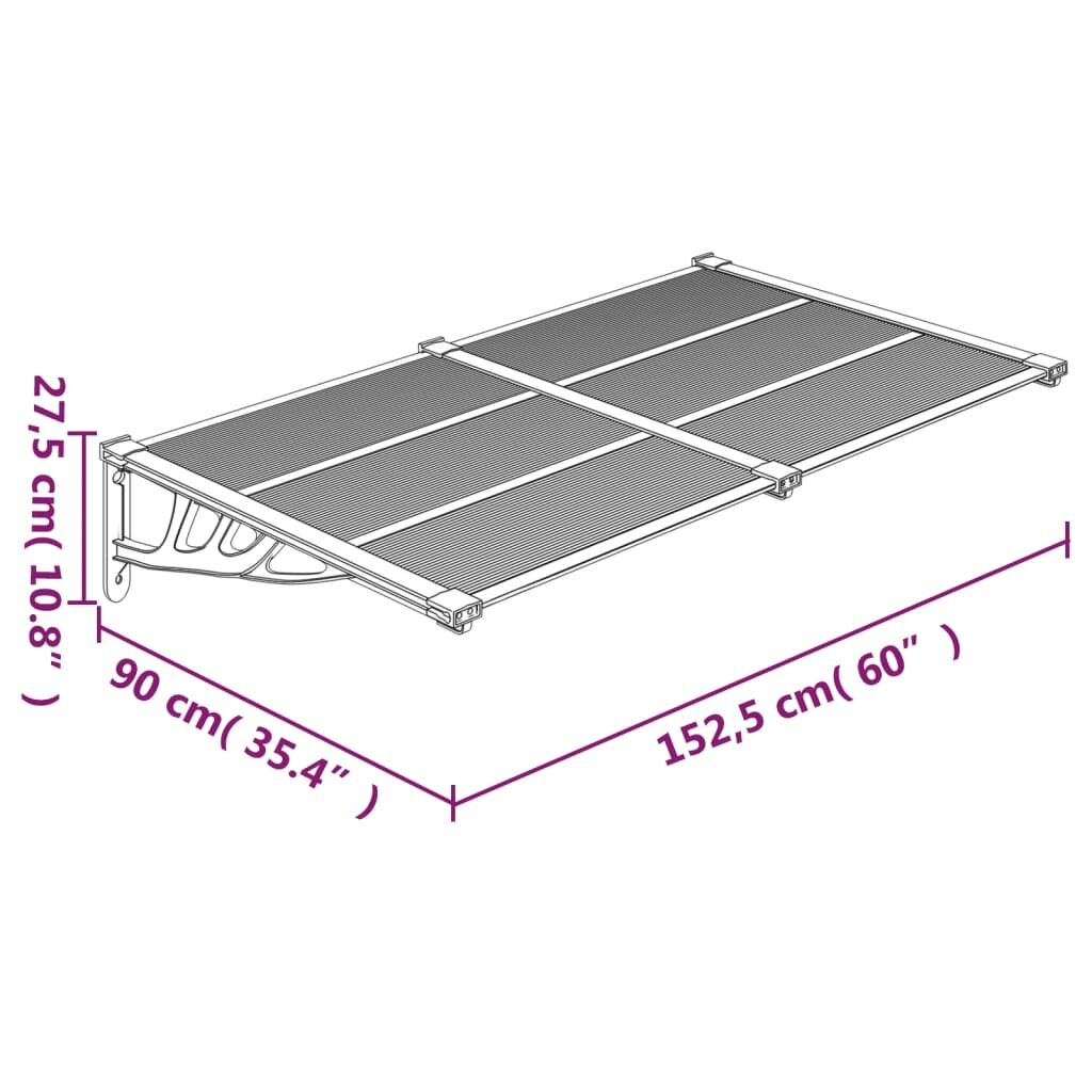 vidaXL Stogelis durims, pilkas ir skaidrus, 152,5x90cm, polikarbonatas kaina ir informacija | Skėčiai, markizės, stovai | pigu.lt