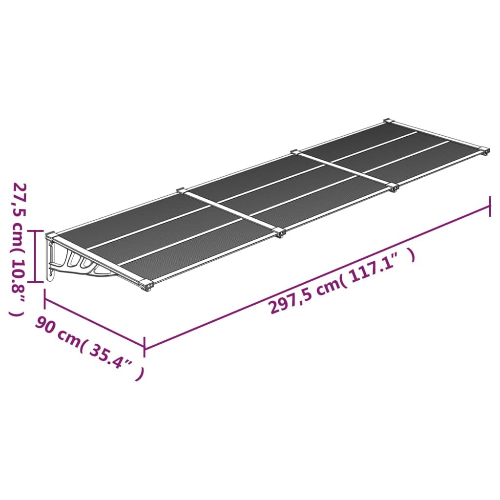 vidaXL Stogelis durims, juodos spalvos, 297,5x90cm, polikarbonatas kaina ir informacija | Skėčiai, markizės, stovai | pigu.lt