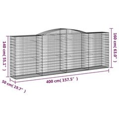 Išlenkti gabiono krepšiai vidaXL 400x50x140/160 cm цена и информация | Заборы и принадлежности к ним | pigu.lt