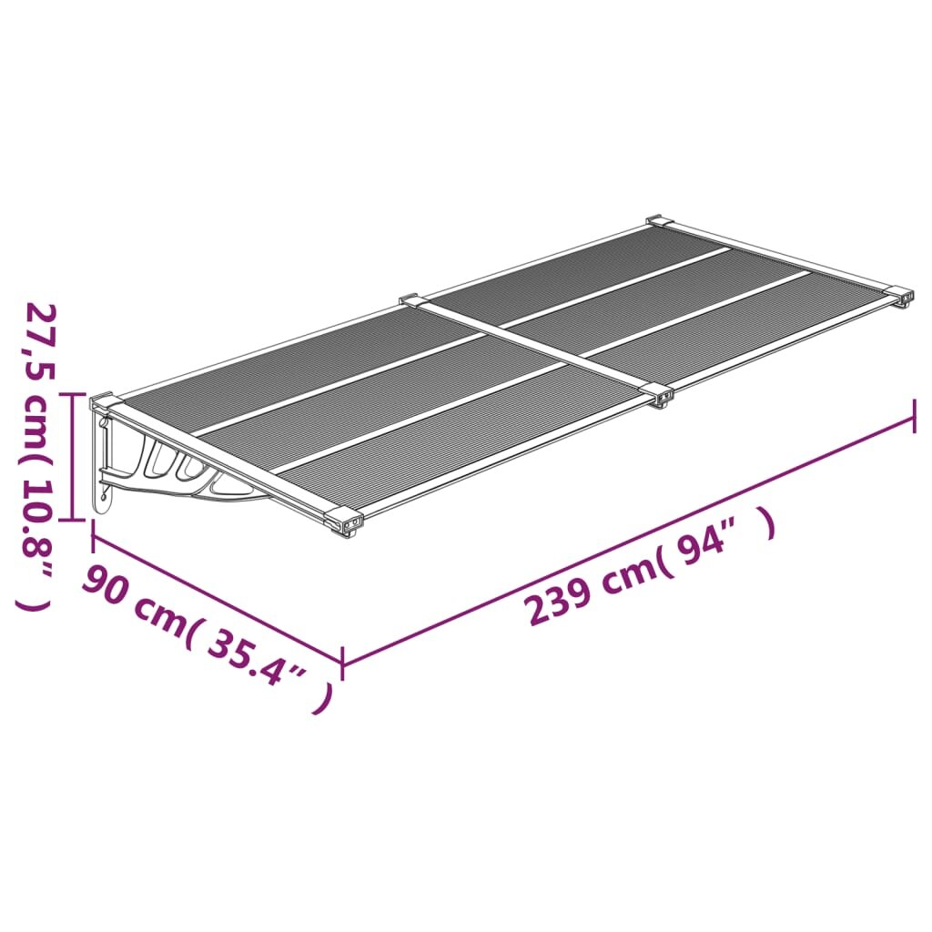 vidaXL Stogelis durims, juodas ir skaidrus, 239x90 cm, polikarbonatas kaina ir informacija | Skėčiai, markizės, stovai | pigu.lt