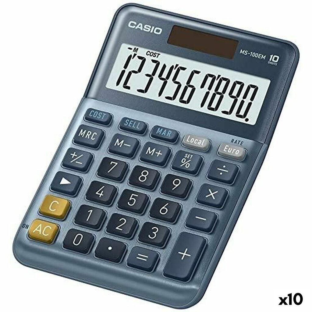 Skaičiuotuvas Casio MS-100EM, mėlyna, 10 vnt цена и информация | Kanceliarinės prekės | pigu.lt