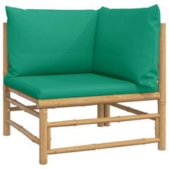 vidaXL Kampinė sodo sofos dalis su žaliomis pagalvėlėmis, bambukas цена и информация | Садовые стулья, кресла, пуфы | pigu.lt