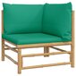 vidaXL Kampinė sodo sofos dalis su žaliomis pagalvėlėmis, bambukas kaina ir informacija | Lauko kėdės, foteliai, pufai | pigu.lt