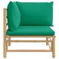 vidaXL Kampinė sodo sofos dalis su žaliomis pagalvėlėmis, bambukas цена и информация | Lauko kėdės, foteliai, pufai | pigu.lt