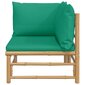 vidaXL Kampinė sodo sofos dalis su žaliomis pagalvėlėmis, bambukas kaina ir informacija | Lauko kėdės, foteliai, pufai | pigu.lt