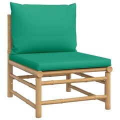 vidaXL Vidurinė sodo sofos dalis su žaliomis pagalvėlėmis, bambukas kaina ir informacija | Lauko kėdės, foteliai, pufai | pigu.lt