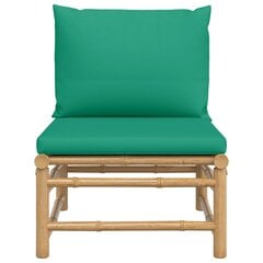 vidaXL Vidurinė sodo sofos dalis su žaliomis pagalvėlėmis, bambukas kaina ir informacija | Lauko kėdės, foteliai, pufai | pigu.lt