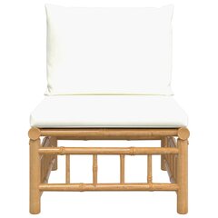 vidaXL Vidurinė sodo sofos dalis su kreminėmis pagalvėlėmis, bambukas kaina ir informacija | Lauko kėdės, foteliai, pufai | pigu.lt