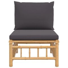 vidaXL Vidurinė sodo sofos dalis su pilkomis pagalvėlėmis, bambukas kaina ir informacija | Lauko kėdės, foteliai, pufai | pigu.lt