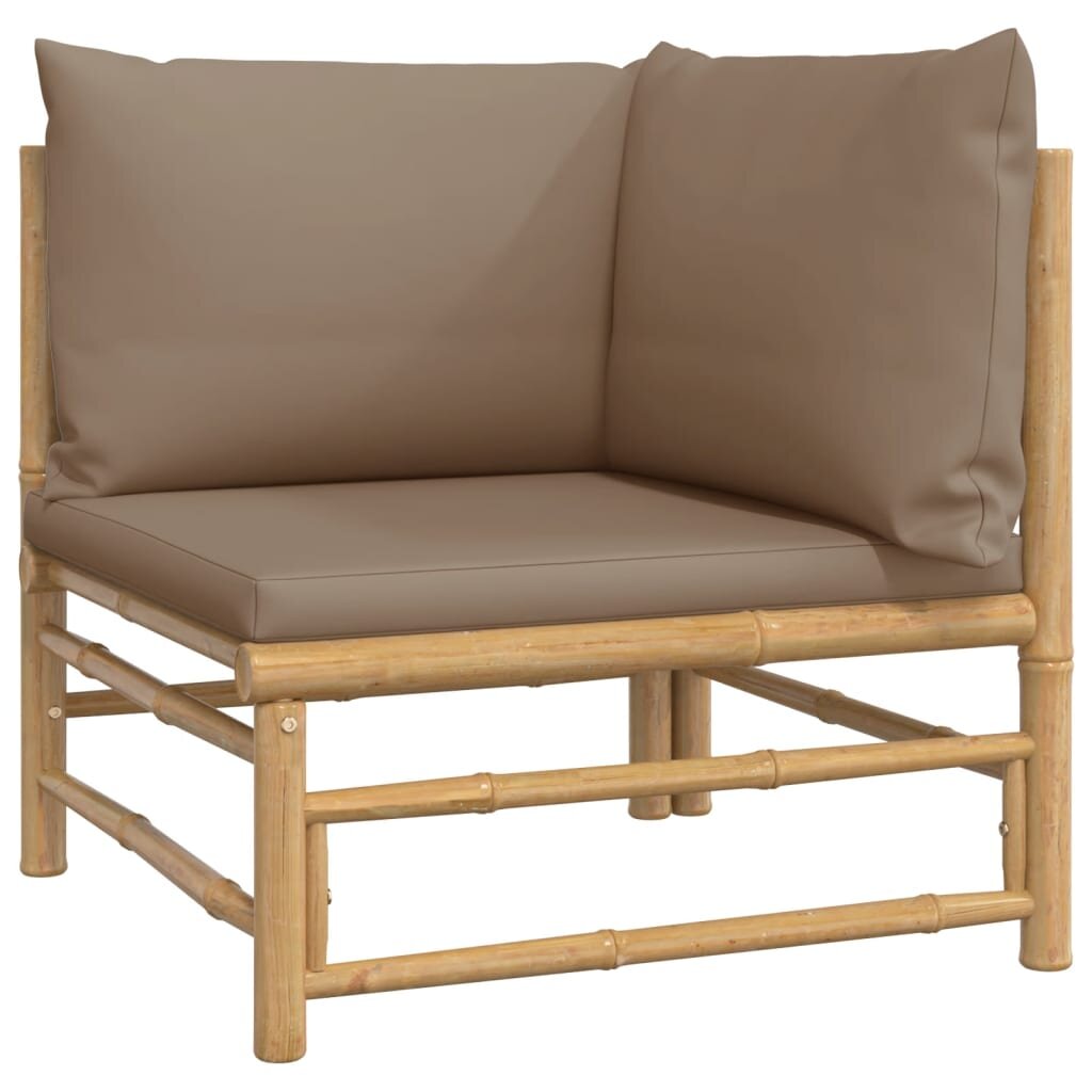 vidaXL Kampinės sodo sofos dalys su pagalvėlėmis, 2vnt., bambukas kaina ir informacija | Lauko kėdės, foteliai, pufai | pigu.lt