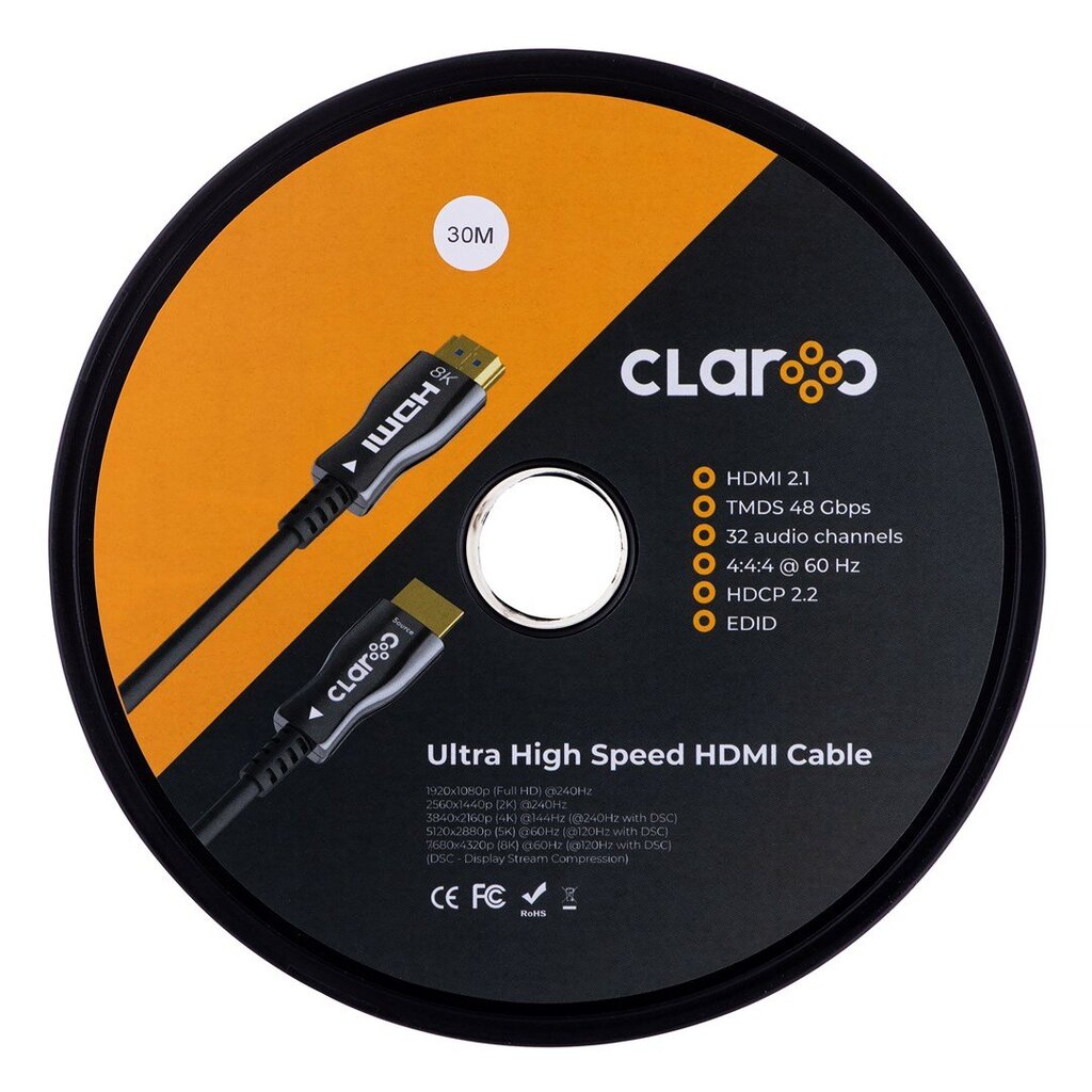 Claroc HDMI 2.0, 30 m kaina ir informacija | Kabeliai ir laidai | pigu.lt