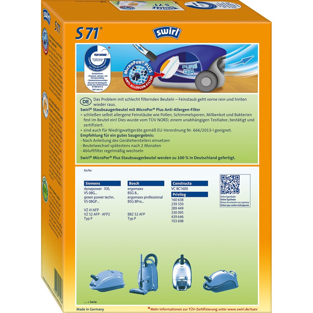 Swirl S71 kaina ir informacija | Dulkių siurblių priedai | pigu.lt