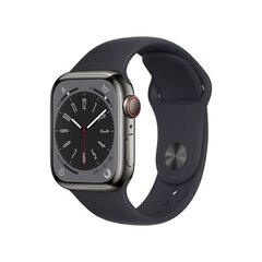 Apple Watch Series 8 GPS + Cellular 41mm Graphite Stainless Steel Case ,Midnight Sport Band - MNJJ3UL/A цена и информация | Смарт-часы (smartwatch) | pigu.lt