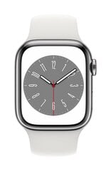 Apple Watch Series 8 GPS + Cellular 45mm Silver Stainless Steel Case with White Sport Band - Regular MNKE3KS/A kaina ir informacija | Išmanieji laikrodžiai (smartwatch) | pigu.lt
