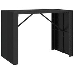 vidaXL Stalas su stikliniu stalviršiu, juodas, 145x80x110cm, ratanas kaina ir informacija | Lauko stalai, staliukai | pigu.lt