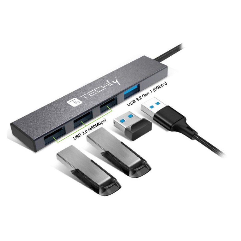 Techly IUSB32-HUB4A-3U2SL kaina ir informacija | Adapteriai, USB šakotuvai | pigu.lt