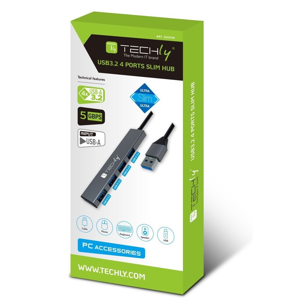 Šakotuvas Techly 4-port. Hub USB 3.2 Gen1 5Gbps USB 3.0 kaina ir informacija | Adapteriai, USB šakotuvai | pigu.lt