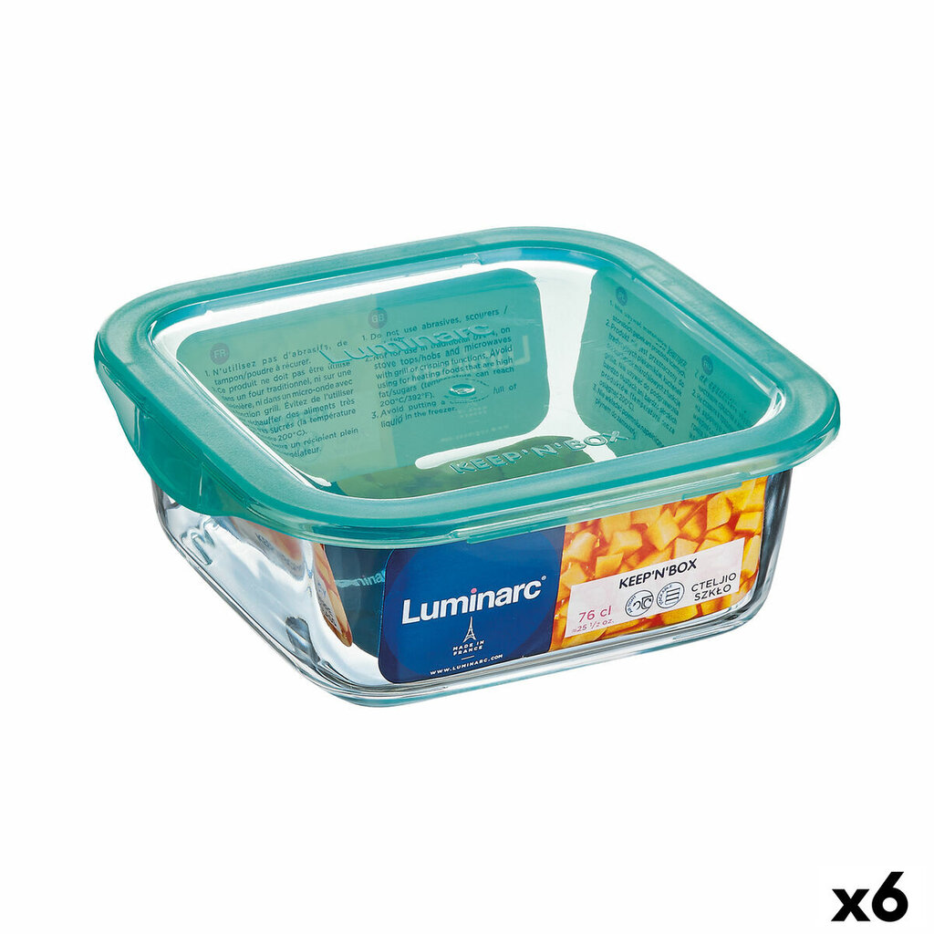 Kvadratinė pietų dėžutė su dangteliu Luminarc Keep'n Lagon, 10 x 5,4 cm, 380 ml, 6 vnt. цена и информация | Maisto saugojimo  indai | pigu.lt