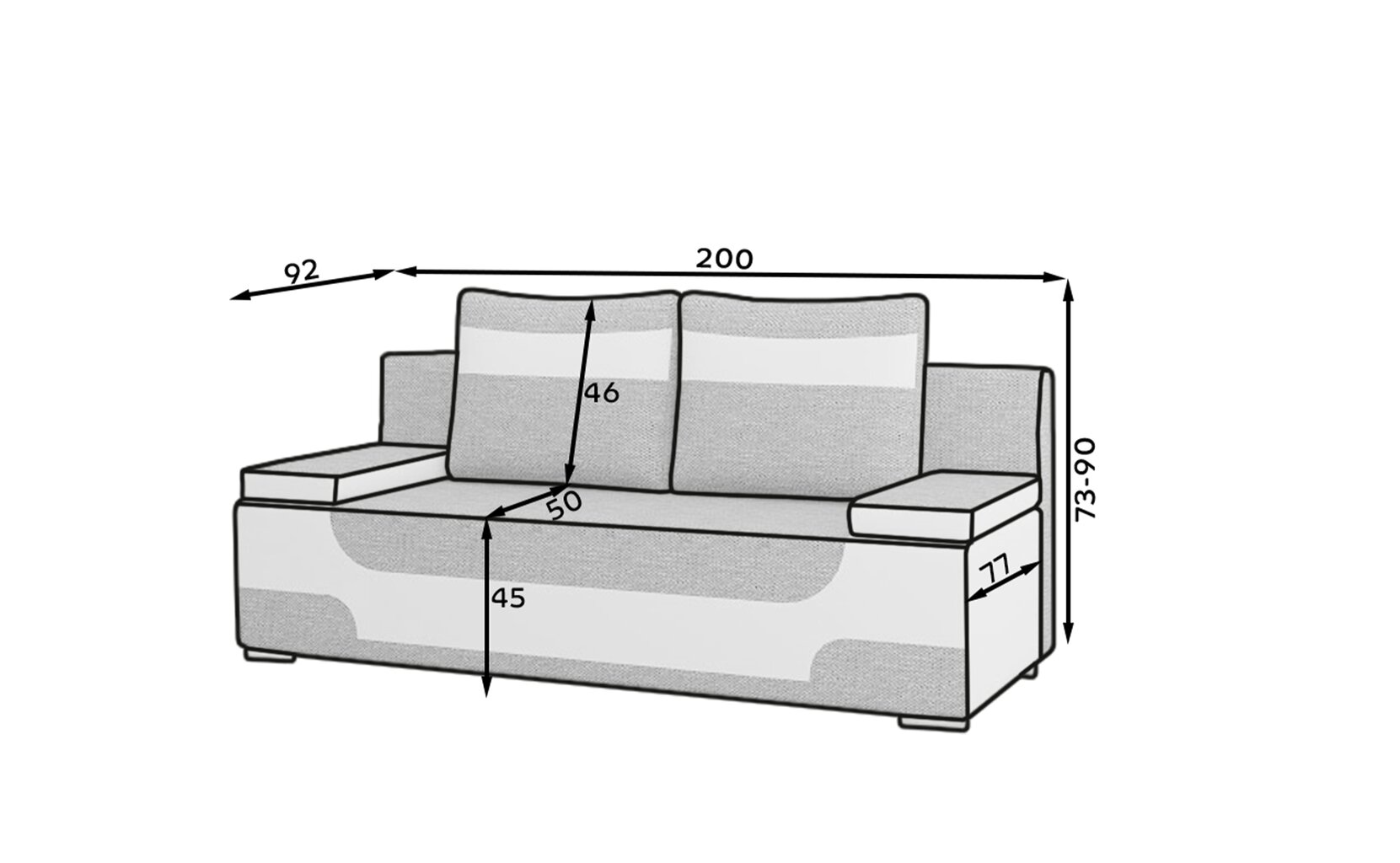 Sofa Area, juoda/balta kaina ir informacija | Sofos | pigu.lt