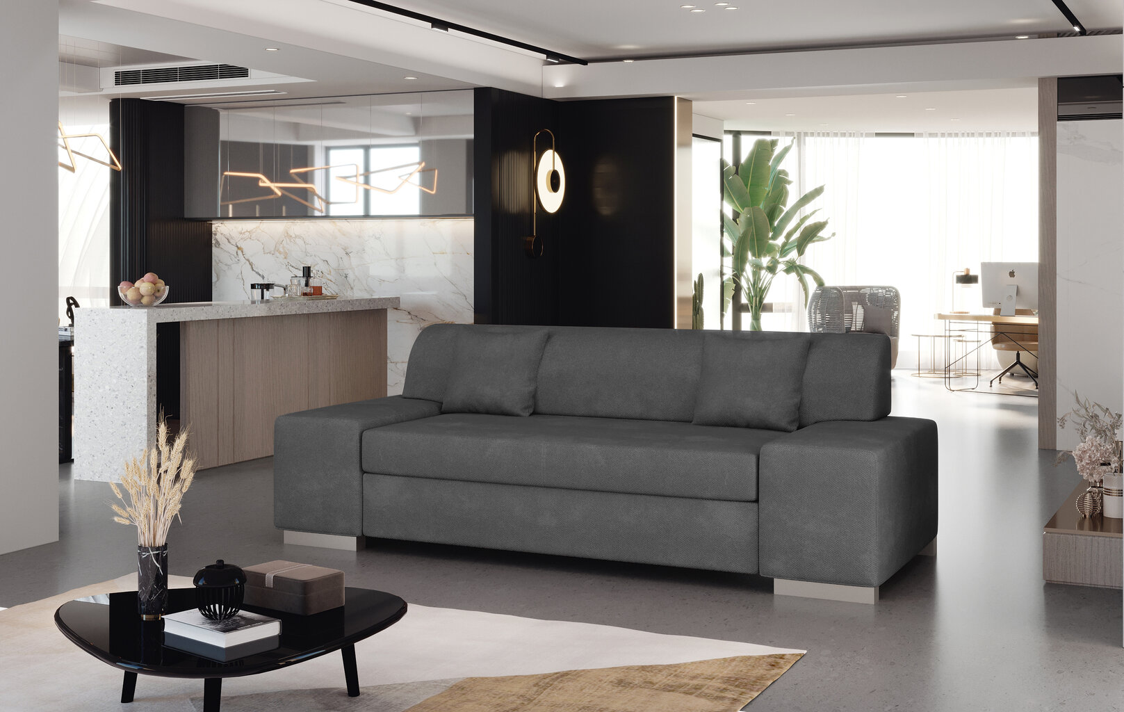 Sofa Porto 3, 210x90x98 cm, pilka kaina ir informacija | Sofos | pigu.lt