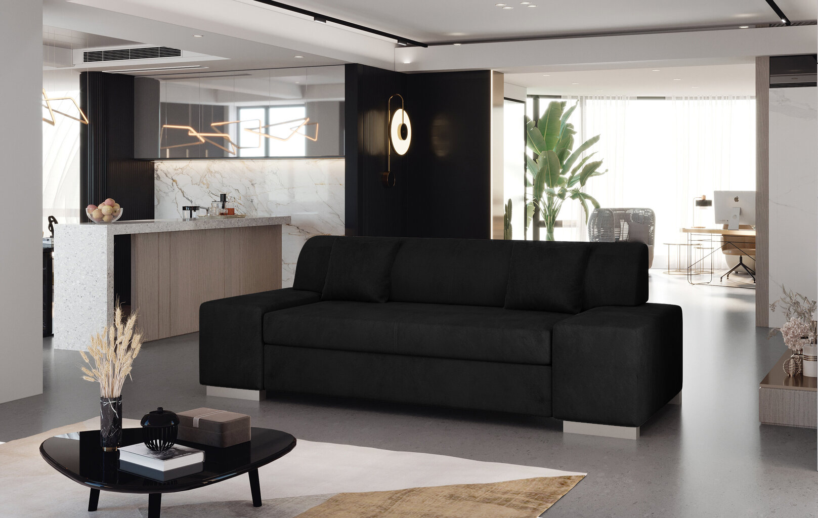 Sofa Porto 3, 210x90x98 cm, juoda цена и информация | Sofos | pigu.lt