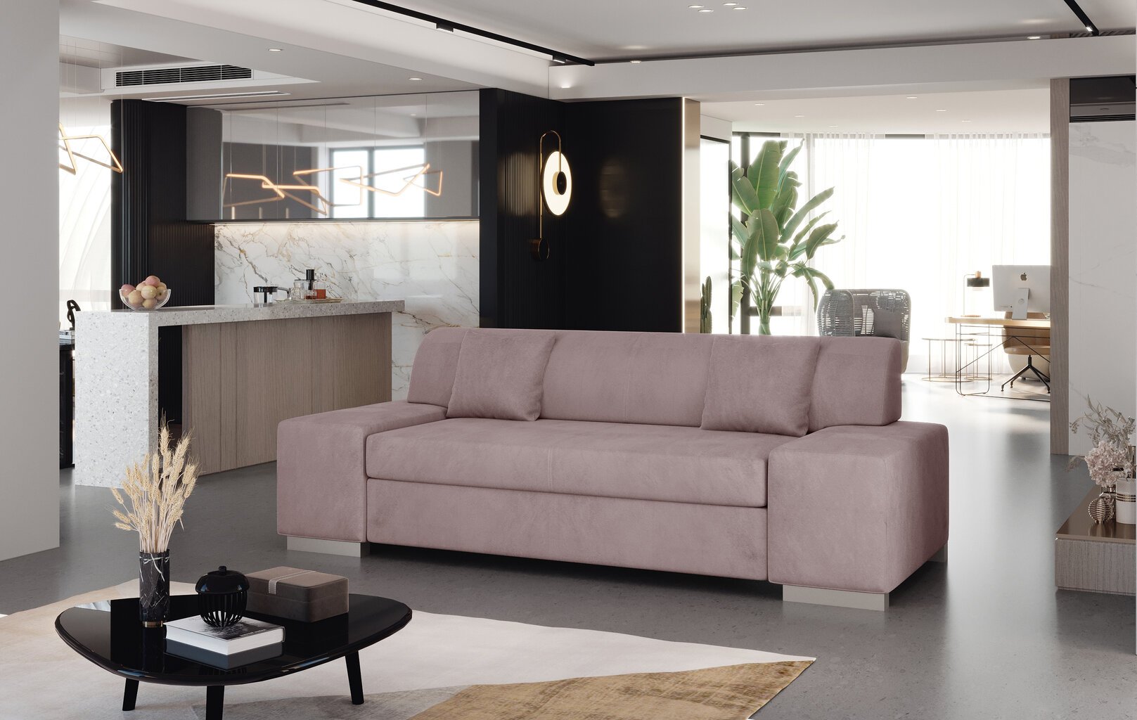 Sofa Porto 3, 210x90x98 cm, rožinė цена и информация | Sofos, sofos-lovos | pigu.lt