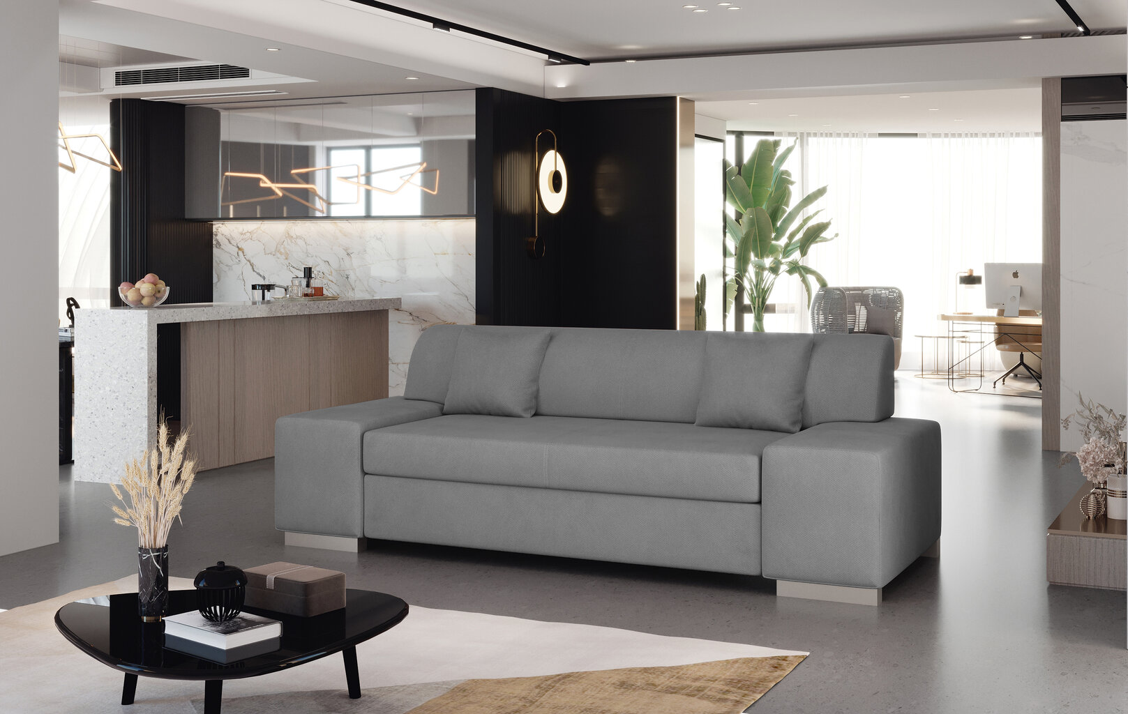 Sofa Porto 3, 210x90x98 cm, pilka kaina ir informacija | Sofos | pigu.lt