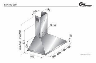 Thermex Camino Eco II цена и информация | Вытяжки на кухню | pigu.lt