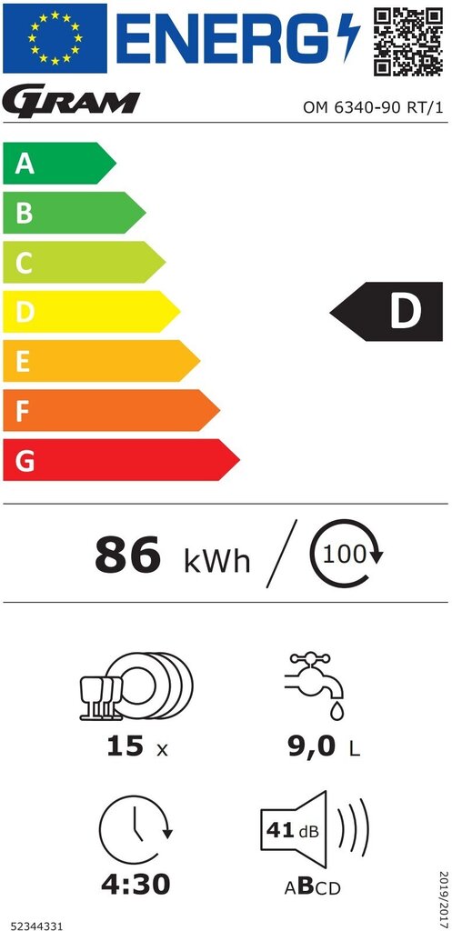 Gram OM 6340-90 RT/1 kaina ir informacija | Indaplovės | pigu.lt
