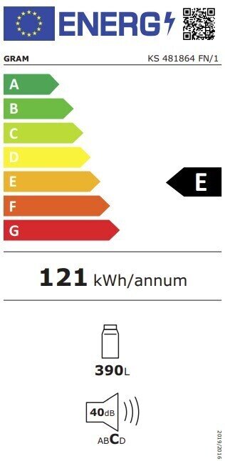 Gram KS 481864 FN/1 kaina ir informacija | Šaldytuvai | pigu.lt