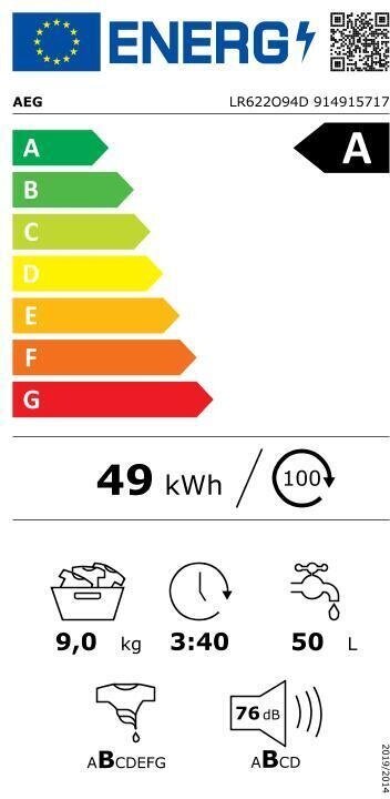 AEG LR622O94D kaina ir informacija | Skalbimo mašinos | pigu.lt