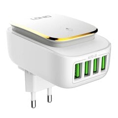 Wall charger LDNIO A4405 4USB, LED lamp + Lightning Cable цена и информация | Зарядные устройства для телефонов | pigu.lt