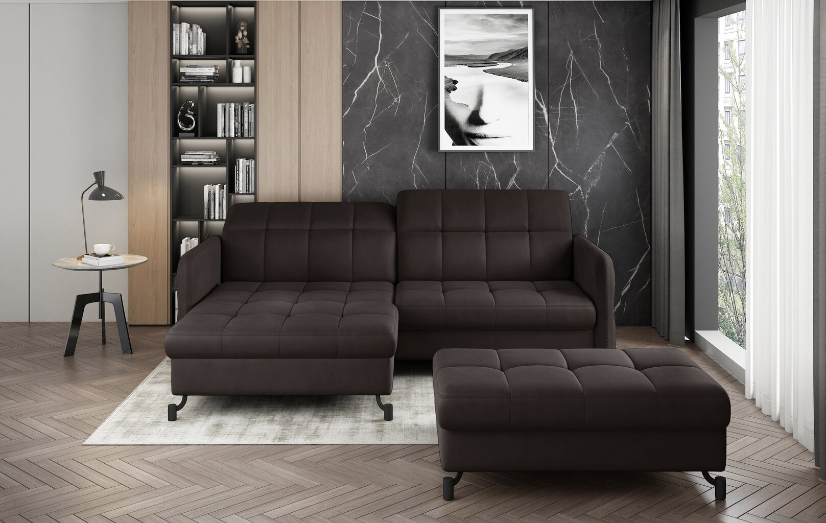 Dešininės kampinės sofos ir pufo komplektas Eltap Lorelle, rudas цена и информация | Minkšti kampai | pigu.lt