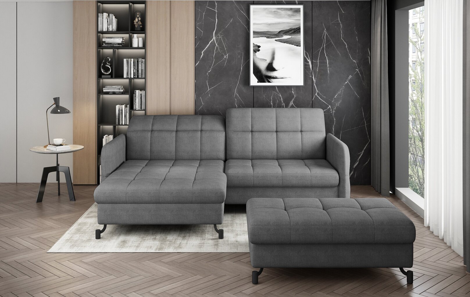 Dešininės kampinės sofos ir pufo komplektas Eltap Lorelle, pilkos spalvos kaina ir informacija | Minkšti kampai | pigu.lt