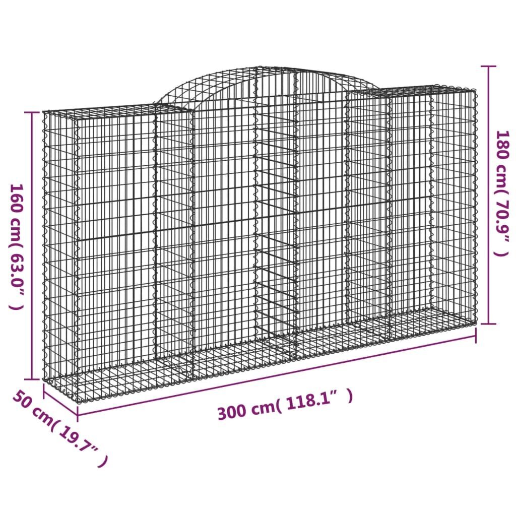 Išlenkti gabiono krepšiai vidaXL, 300x50x160/180cm цена и информация | Tvoros ir jų priedai | pigu.lt