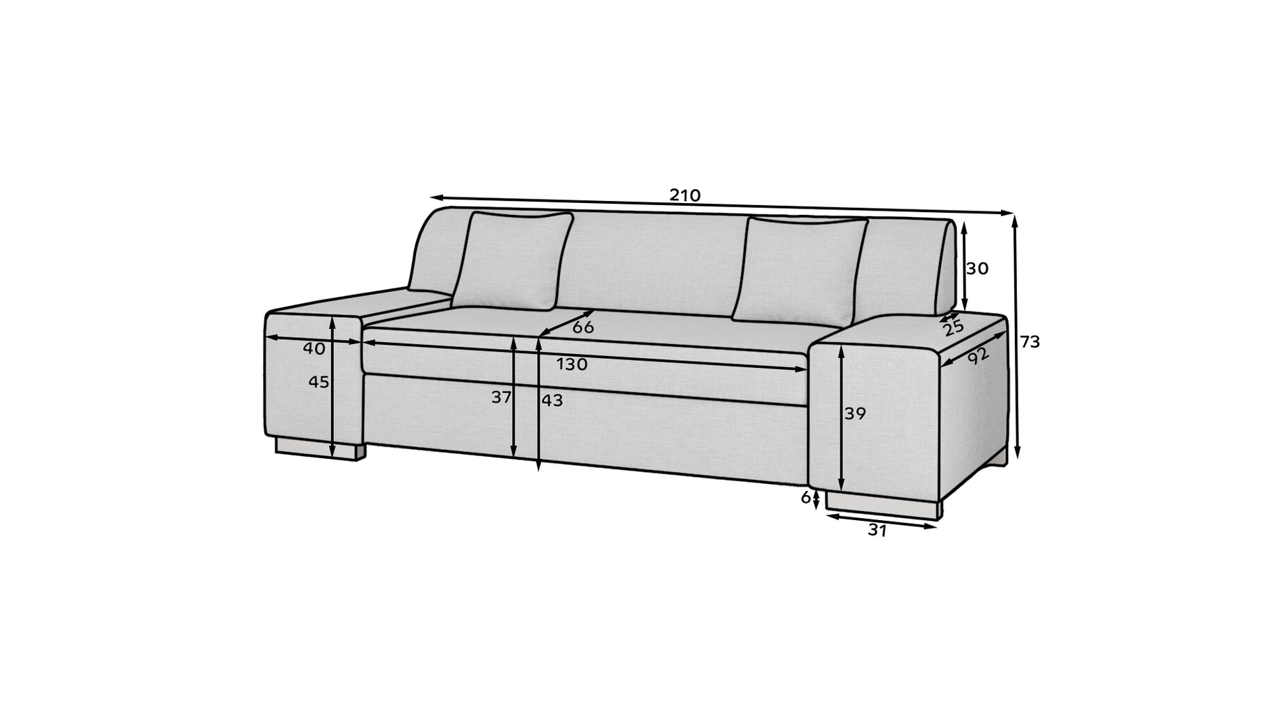 Sofa Porto 3, 210x90x98 cm, juoda kaina ir informacija | Sofos | pigu.lt