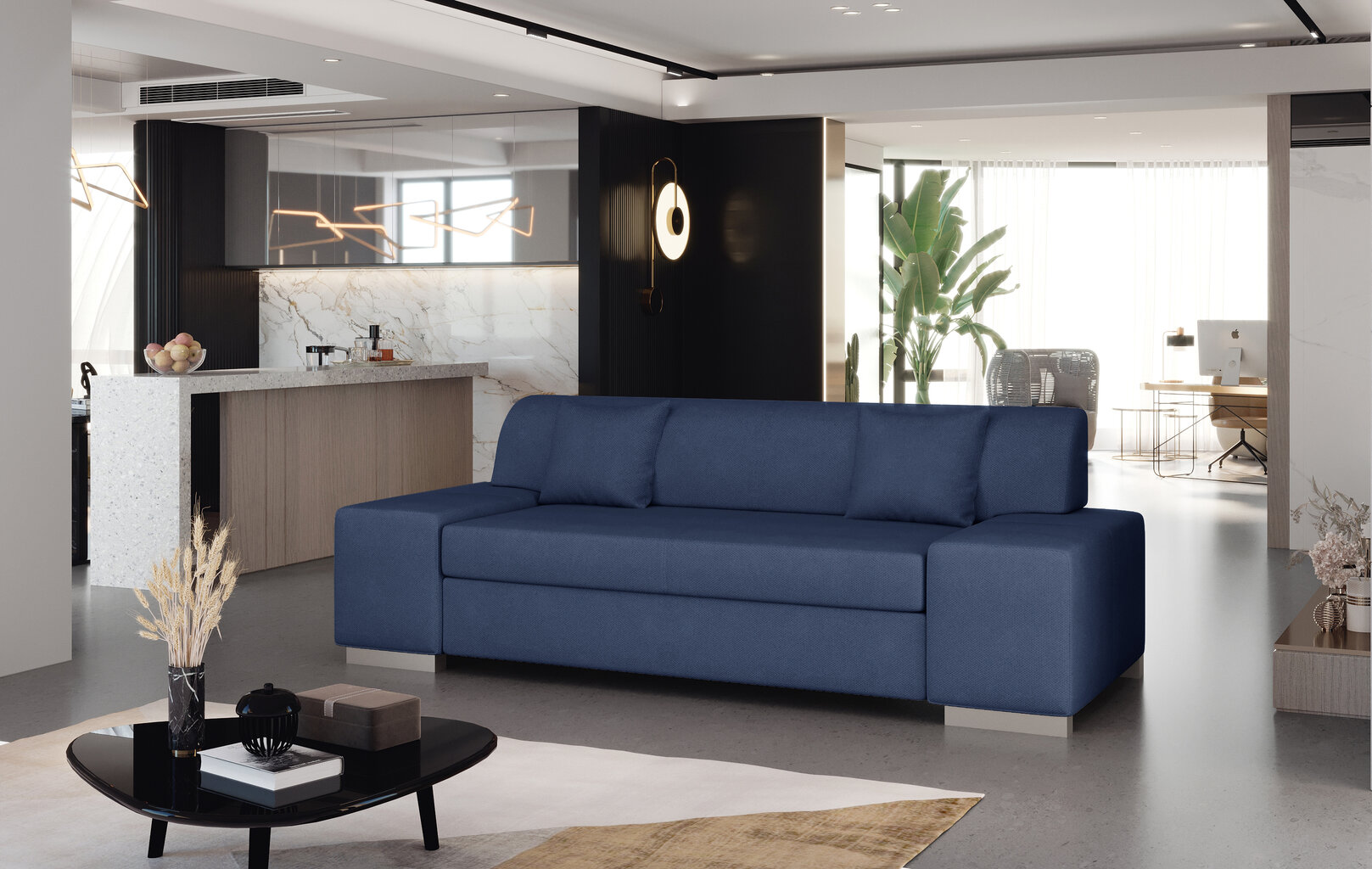 Sofa Porto 3, 210x90x98 cm, mėlyna цена и информация | Sofos | pigu.lt